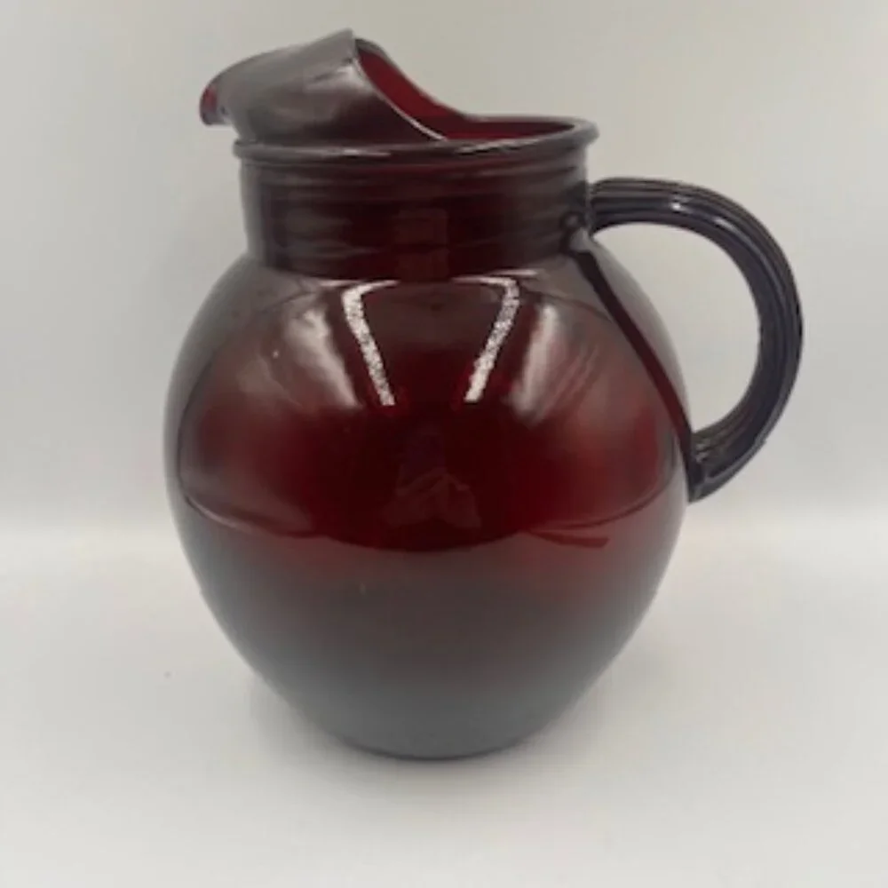 Vintage Anchor Hocking Royal Ruby Red Glass Ball Pitcher Mid Century